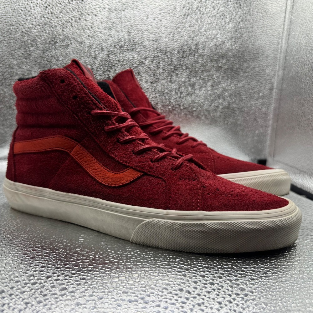Size 10 Vans Sk8-Hi Sneakers Mens Red Good Hairy Suede Year of the monkey